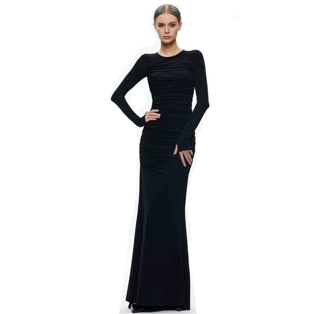 NWT Alice + Olivia Katherina Long Sleeve Ruched Maxi Dress